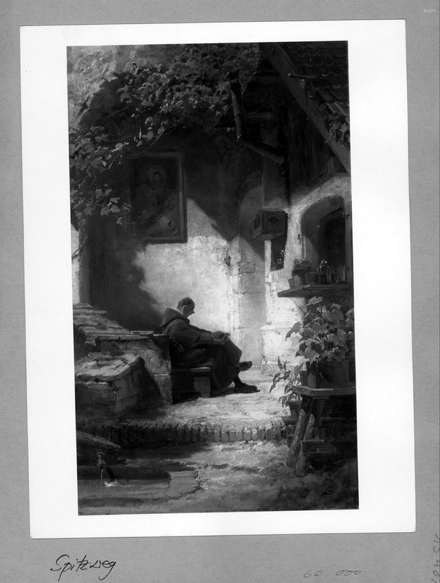 Gardening monk in a small court-yard by Carl Spitzweg