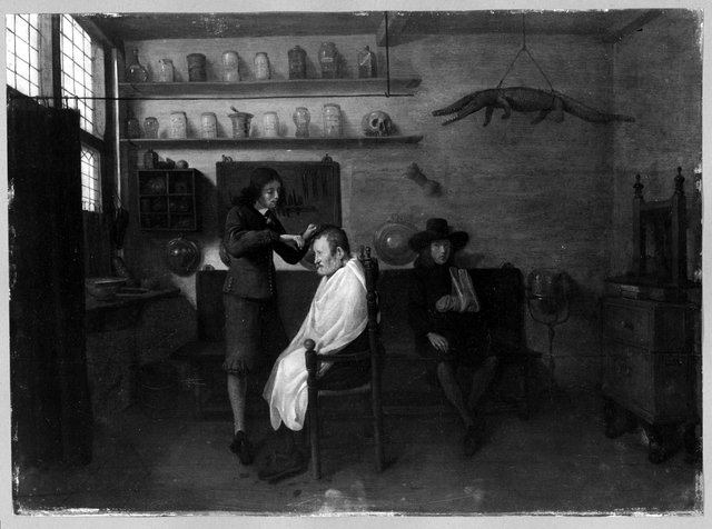 the barber - shop by Quirijn van Brekelenkam