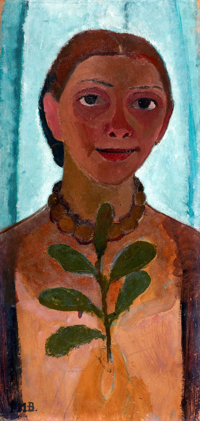 Self-portrait with a camellia branch by Paula Modersohn-Becker