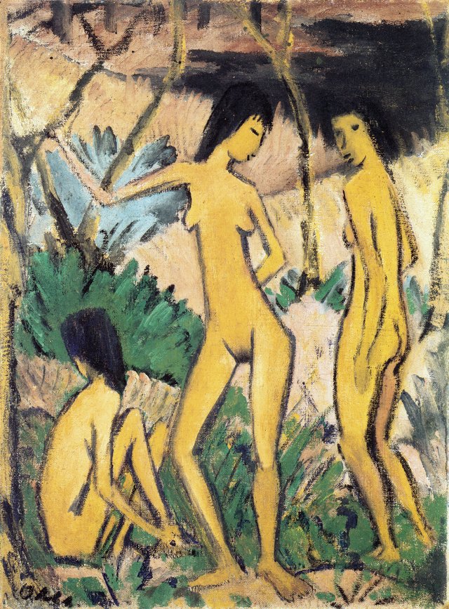 Drei Akte in Landschaft by Otto Mueller