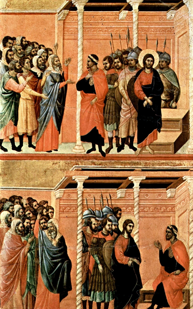 Christ Accused by the Pharisees (top); Pilate's First Interrogation of Christ (bottom) by Duccio di Buoninsegna
