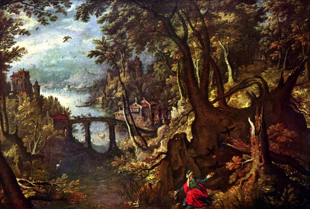 Elijah fed by the raven by Gillis van Coninxloo