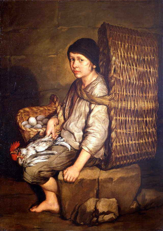 Errand Boy Seated with a Basket on His Back, Eggs and Poultry by Giacomo Ceruti