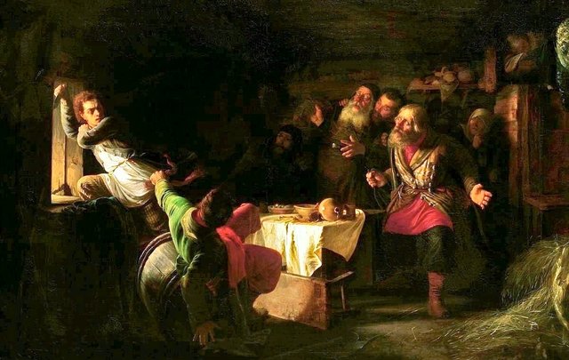 Escape of Gregoriy Otrepyev from Inn on the Lithuanian Border . by Grigoriy Myasoyedov