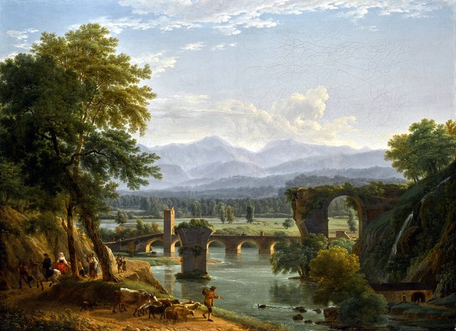The Augustus bridge over the river Nera, near the city of Narni, Italy by Jean-Joseph-Xavier Bidauld