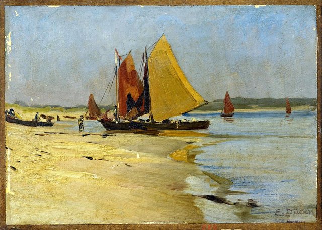 Aufliegende Boote am Strand by Eugen Dücker