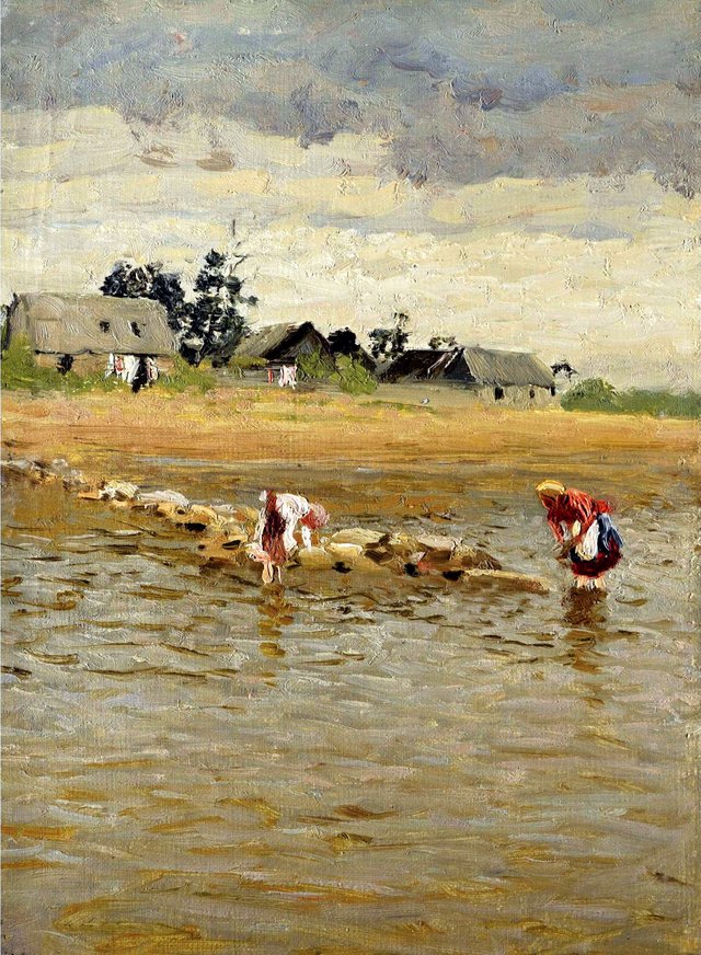Huts on the seafront by Nikolay Nikanorovich Dubovskoy