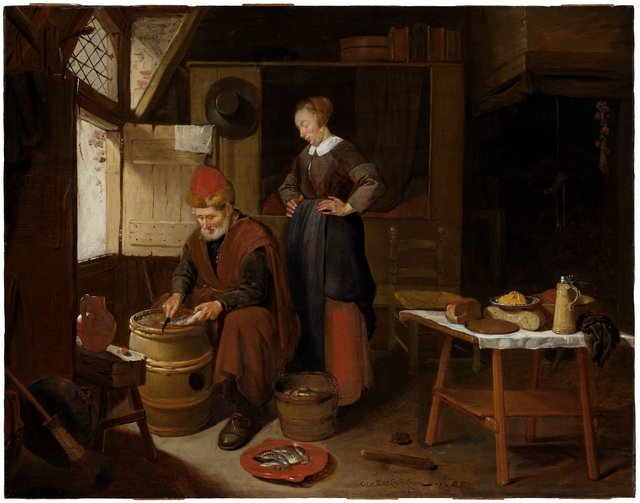 Fisherman and His Wife in an Interior by Quirijn van Brekelenkam