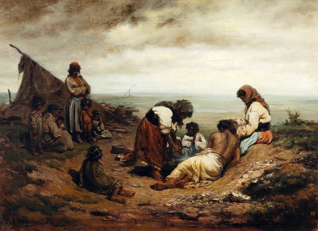 Gypsy camp by the river by Alois Schönn