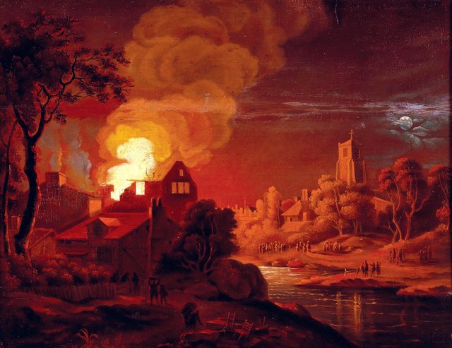 A nocturnal fire by Egbert van der Poel