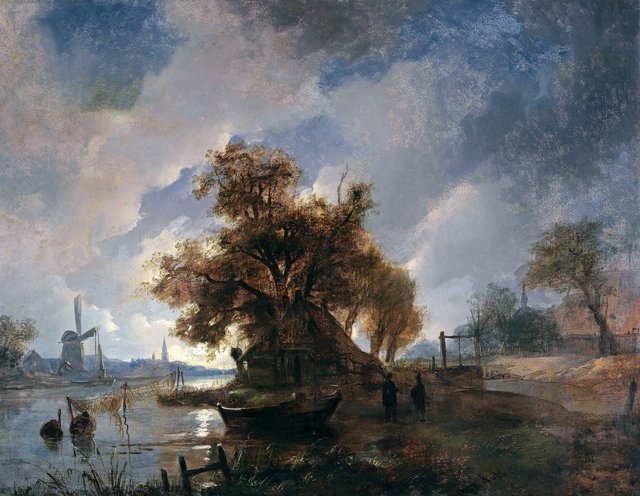 Dutch River Landscape in the Moonlight by Remigius Adrianus Haanen