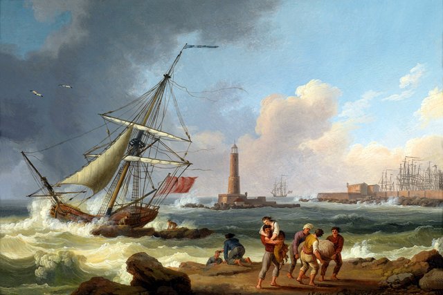 Der Hafen von Livorno mit der Rettung Schiffbrüchiger by Jacob Philipp Hackert