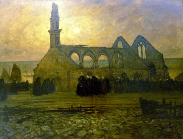 Lamentation des femmes de Camaret autour de la chapelle brûlée de Roch'-Amadour by Charles Cottet
