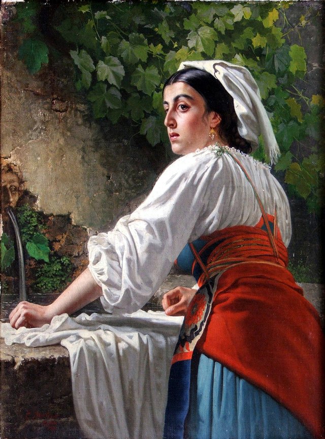 Italian girl by a fountain by Karl Bryullov
