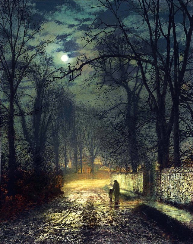 A Moonlit Lane by John Atkinson Grimshaw