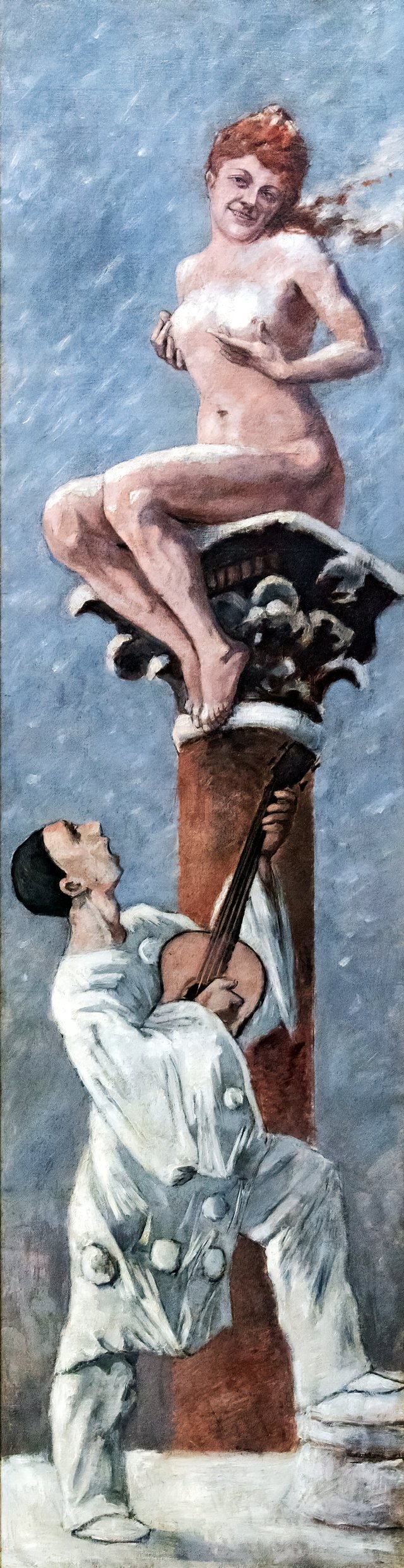 Pierrot et une femme sur une colonne - Adolphe Willette 1885 by Adolphe-Léon Willette