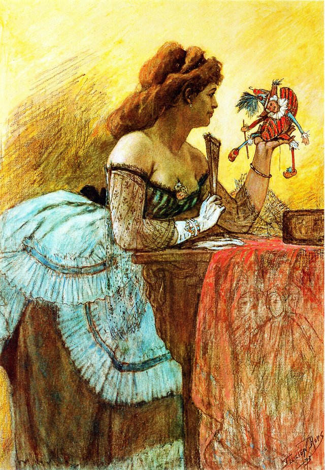 Die Marionettenfrau mit Fächer by Félicien Rops