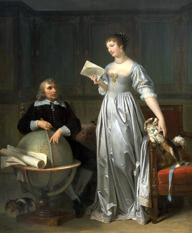 A Young Woman who has just Received a Letter from her Husband. Her Father is looking on a Globe for the Distance from Which the Letter Came by Marguerite Gérard