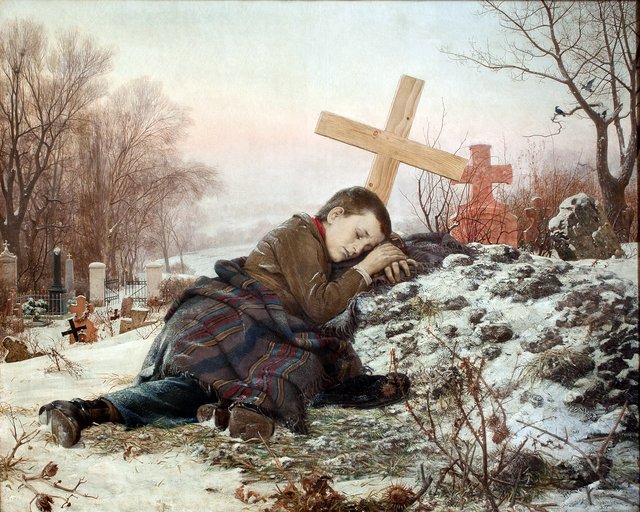 Orphan on mother's grave by Uroš Predić