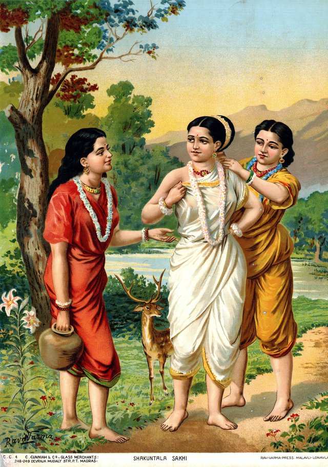 Shakuntala and Sakhis by Raja Ravi Varma