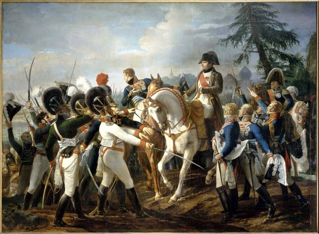Napoléon harangue les troupes bavaroises et wurtembourgeoises à Abensberg, 20 avril 1809 by Jean-Baptiste Debret