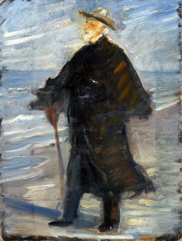 Drachmann on the beach by Michael Ancher