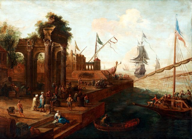 Southern Port with Figures and Ships by Abraham Storck