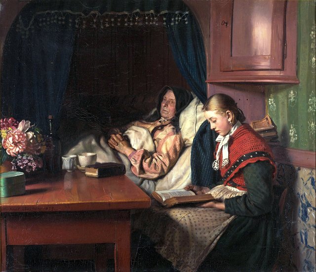 By Grandmothers sickbed by Michael Ancher