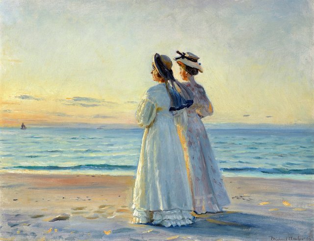 Marie Dinesen and Anna Bitch on Skagen Nordstrand by Michael Ancher