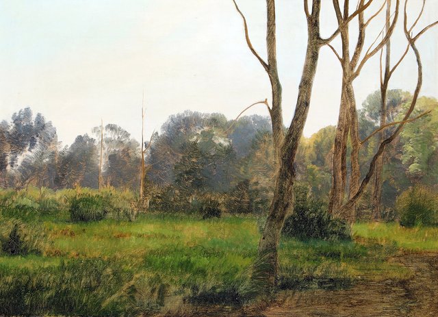 Janus la Cour, Skovparti med nøgne træer, skitse by Janus la Cour