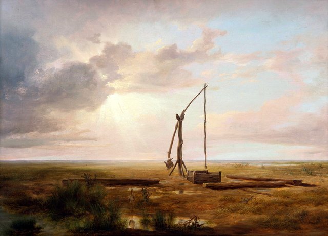 View of the Great Hungarian Plain with Draw Well by Károly Markó