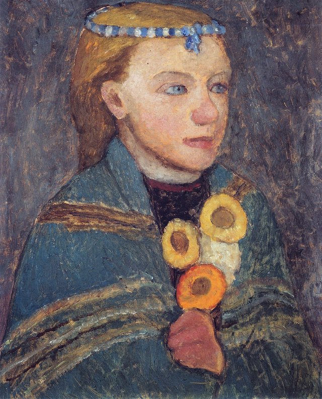 Girl with blue-white chain in her hair by Paula Modersohn-Becker