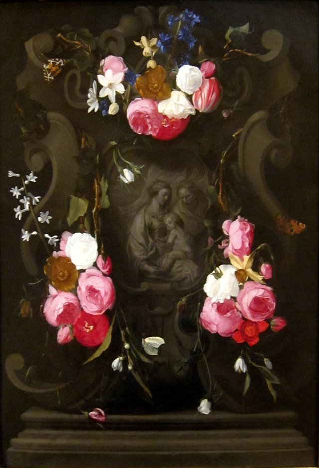 Flower Garland cartouche surrounding the Holy Family by Erasmus Quellinus II