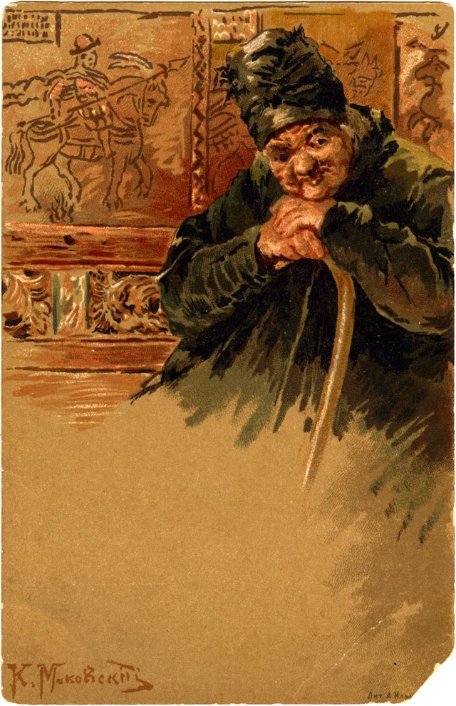 Painting by Konstantin Makovsky on a postcard by Konstantin Makovsky