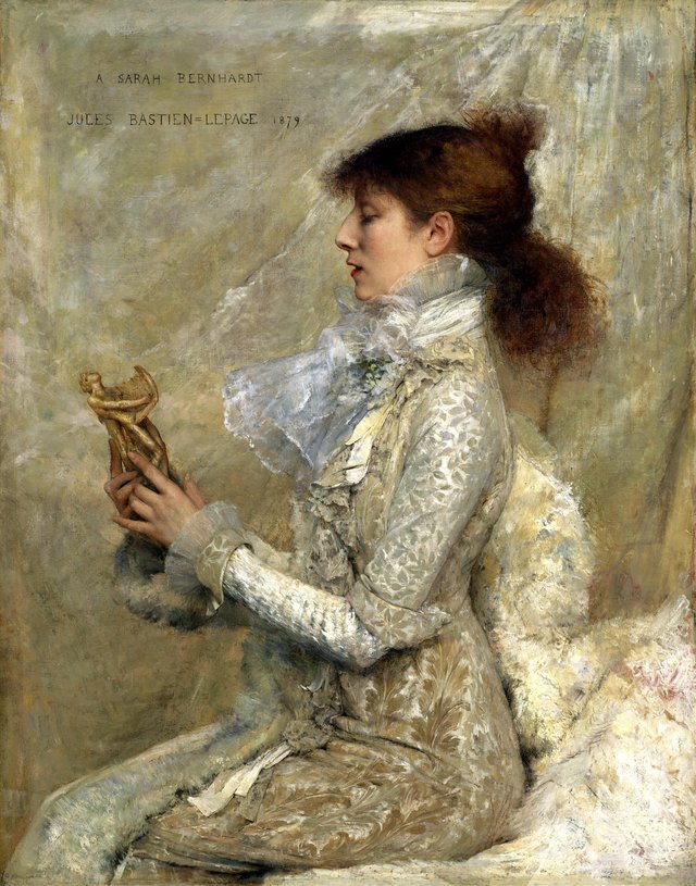 Portrait of Sarah Bernhardt holding a statue of Orpheus by Jules Bastien-Lepage