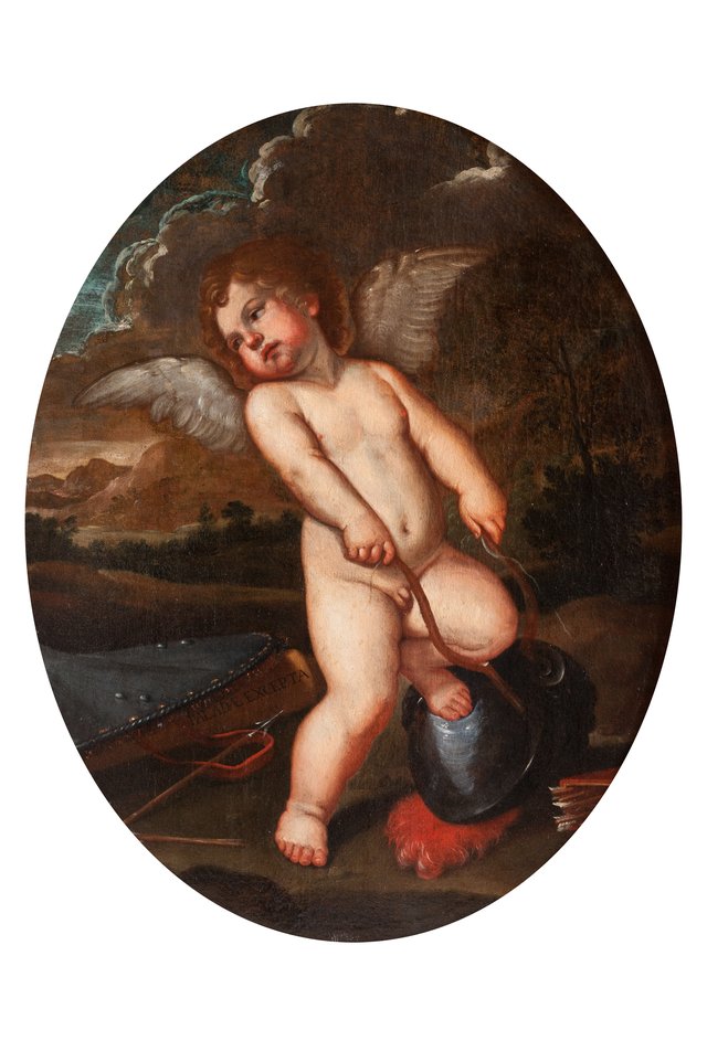 Gefügelter Putto mit den Instrumenten von Minerva by Francesco Albani