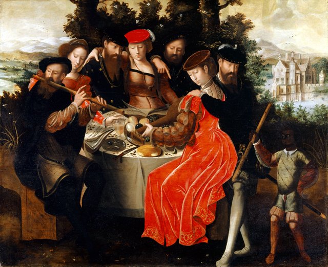 Musical company around a table in a garden by Ambrosius Benson