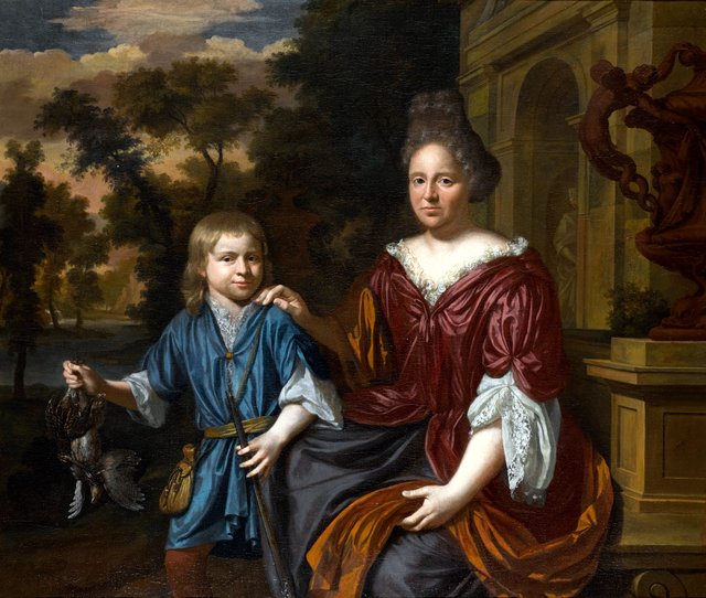 Portrait of a woman with a boy by Krzysztof Lubieniecki