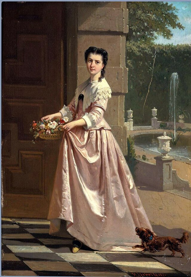 Jong meisje met bloemenmand by Hendrik Jacobus Scholten