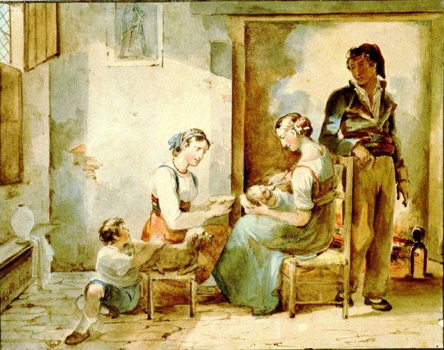 Italian family scene by Hortense Haudebourt-Lescot