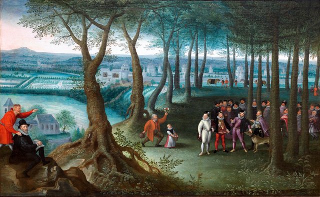 The Emperor's walk in the woods in front of Neugebäude Palace by Lucas van Valckenborch