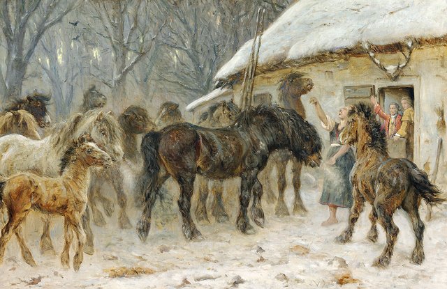 A wild bunch. A winter day with snow at Ledhuset in Fændrikvangen, near Hillerød. by Valdemar Irminger