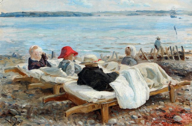 Valdemar Irminger, Motiv fra Kysthospitalet på Refnæs. Skoleskibet Georg Stage aflægger sit årlige, altid af børnene med længsel imødesete, besøg by Valdemar Irminger