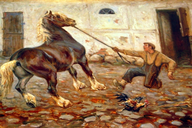 A horse startled by a rooster. by Valdemar Irminger