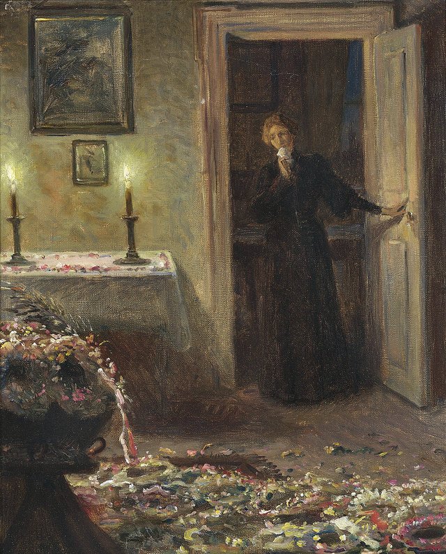 Stilhed. Et Værelse med et par tændte lys by Valdemar Irminger