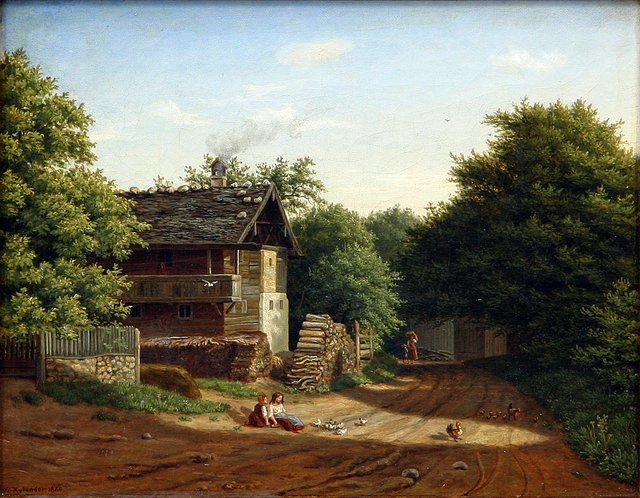 Landscape from southern Germany with a house and some children. by Wilhelm Xylander