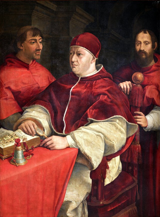 Portrait of Pope Leo X with Cardinals Giulio de'Medici and Innocenzo Cybo by Giuliano Bugiardini