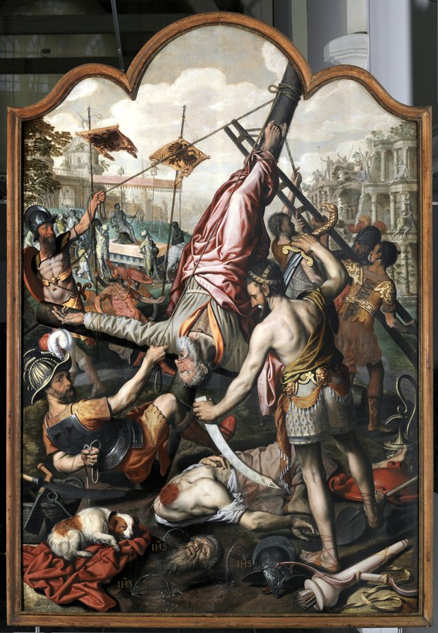 The martyrdom of St. Peter and St. Paul (verso: Christ walking on the water) by Pieter Pietersz the Elder