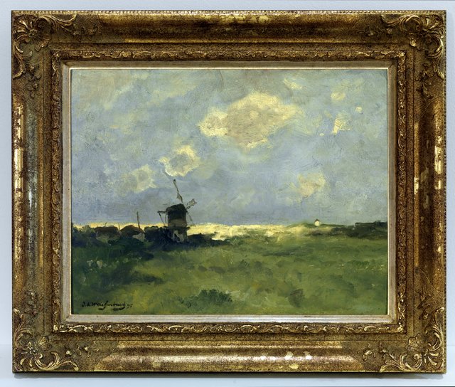 Een windmolen in de duinen. by Johan Hendrik Weissenbruch