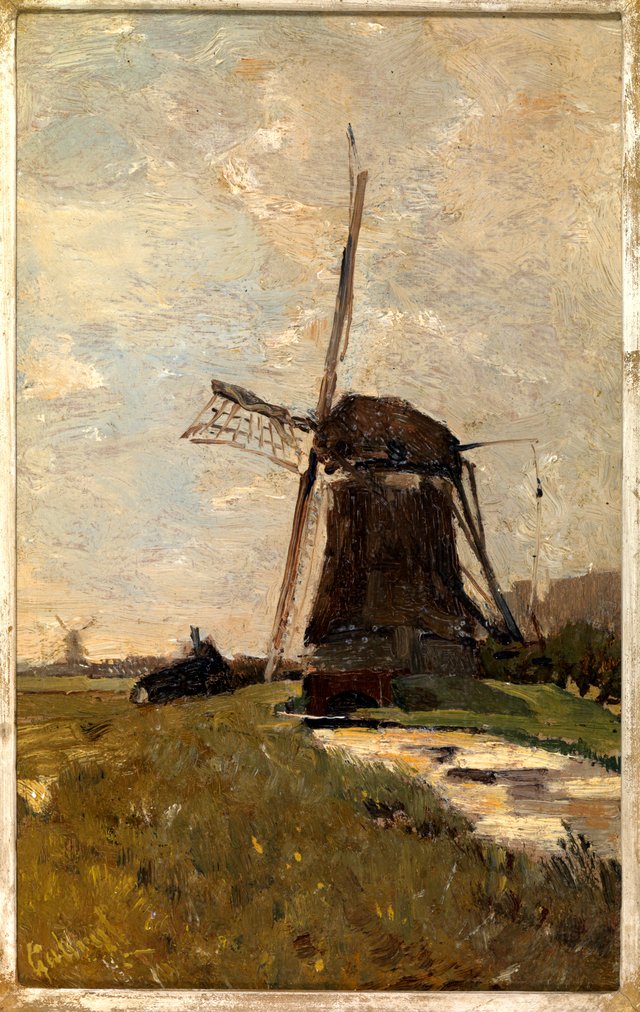 Polderlandschap met molens. by Paul Joseph Constantin Gabriël